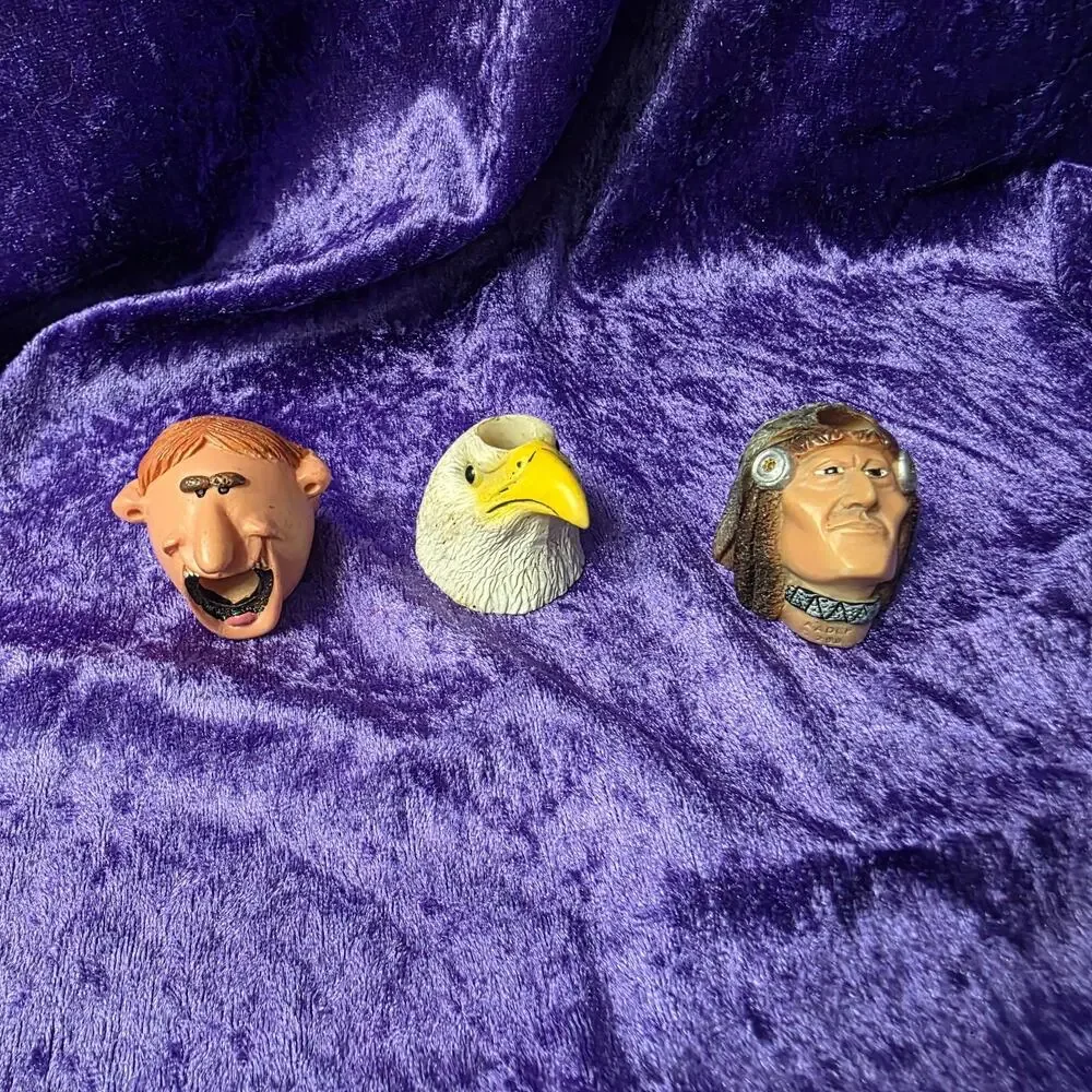 Vintage Figural Snuffer Stopper Heads Lot Eagle Aviator Character Folk Art